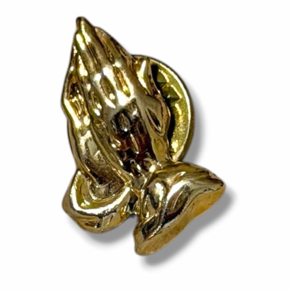 Gold Tone Praying Hands Lapel Pin Brooch Religious Christian J35